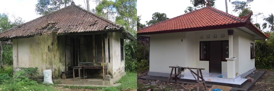 Before and after shots of the Balinese library